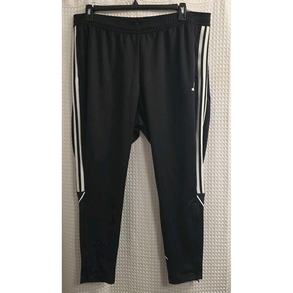 NEW Adidas Men Sweatpants 2X Black Polyester Drawstring Skinny Zipper Leg Ankle - Picture 1 of 11